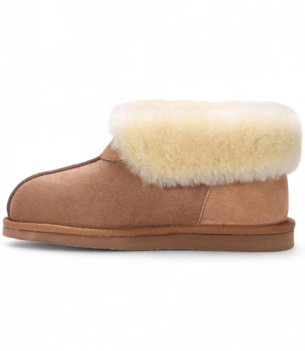 Women's Sheepskin Suede Ankle Tan Slip-On Bootie Winter - Glacier