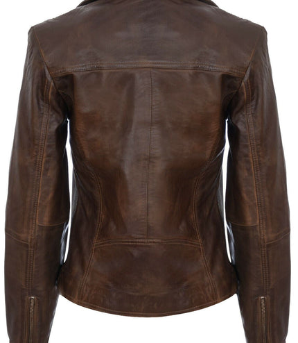 Womens Leather Shawl Wrap Biker Jacket - Riga - Brown