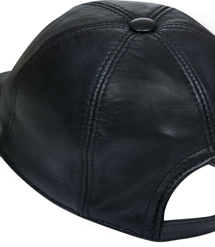 Unisex Real Nappa Leather Adjustable Golf Snapback Plain Baseball Cap Hat - Black