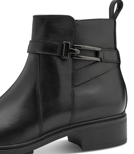 Tamaris Womens Black Leather Buckled Zip Biker Ankle Boots