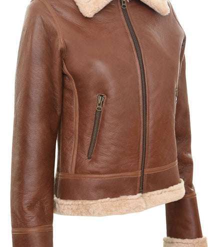 Womens Tan B3 Sheepskin Flying Jacket-Kano