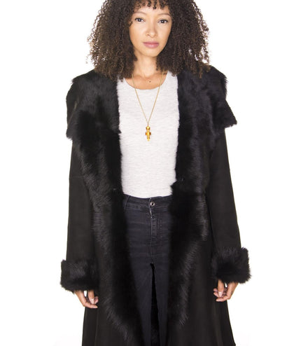 Womens Toscana Sheepskin Suede Trench Coat-Tbilisi - Navy