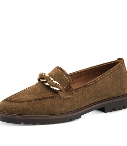 Tamaris Womens Camel Brown Suede Leather Loafers Shoes