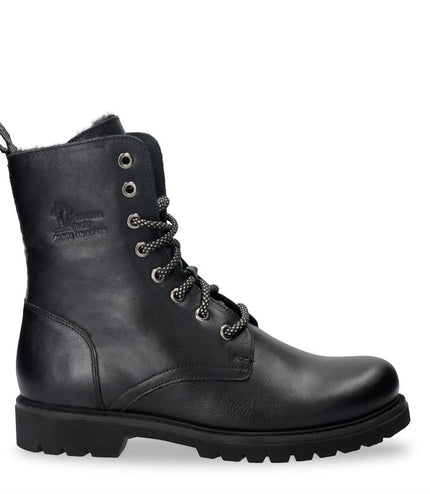 Panama Jack Women's Frisia B1 Black Waterproof Leather Combat Boots