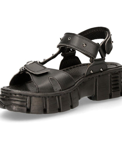 New Rock Black Vegan Leather Sandals-BIOS120-V1