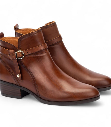 Pikolinos Women's Cuero Brown Leather Ankle Bootie Zip Heel Boots - Daroca