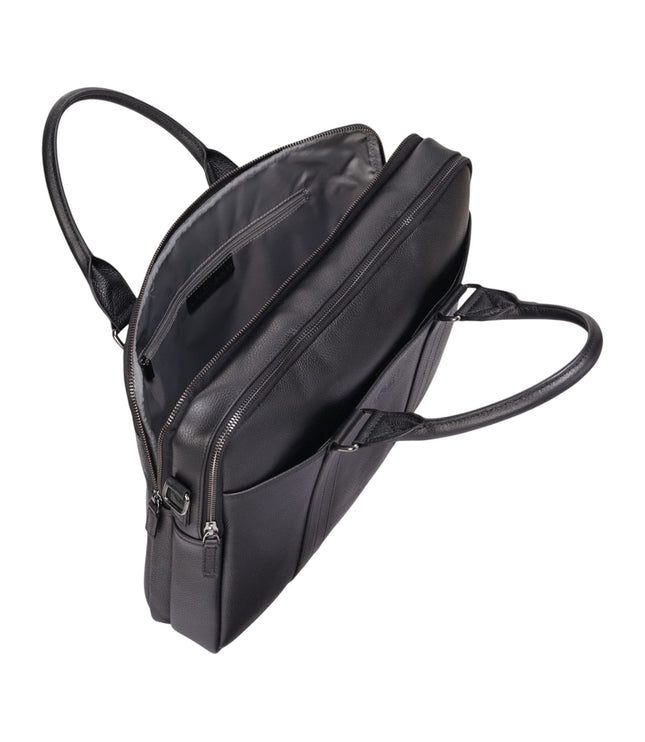 Genuine Leather Black Laptop Business Briefcase Office Work Travel Bag - Sutton