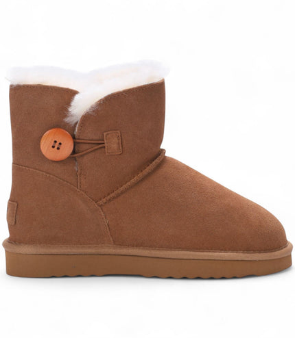 Women's Sheepskin Suede Tan Brown Ankle Bootie Warm Winter Boots - Alpine