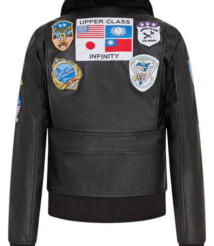 Women's A2 Top Gun Leather Bomber Jacket-Sunbury - Black