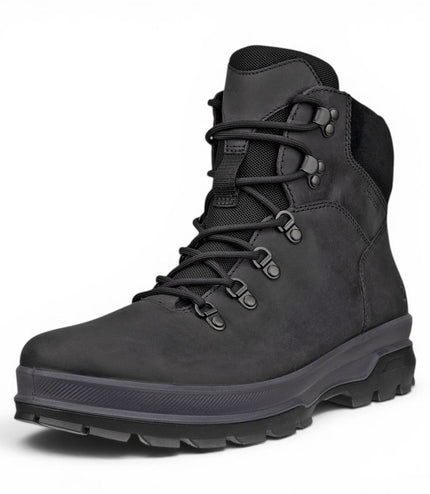 Ecco Men's Black Leather Waterproof Lace-up Hiking Boots - Rugged Track 25