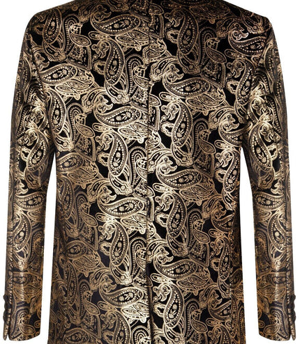 Mens Classic Gold Paisley Black Velvet Tuxedo Dinner Jacket Tailored Fit Blazer