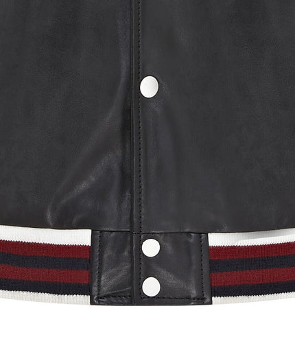 Mens Baseball Leather Letterman Bomber Jacket - Ashwood - Black