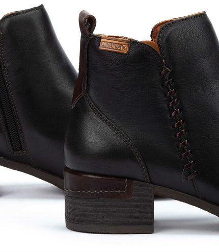 Pikolinos Women's Black Leather Zip Heel Ankle Boots - Malaga