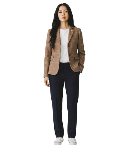 Women's Oak Brown Tailored Check Tweed Blazer Formal Jacket - TPSTZ-7