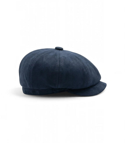 Men's Navy Suede Vintage 8-Panel Classic Gatsby Baker Boy Hat - MHT-1