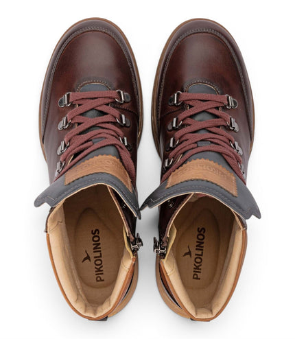 Pikolinos Women's Caoba Red Leather Lace-Up Sneakers Trainer Shoes - Viana