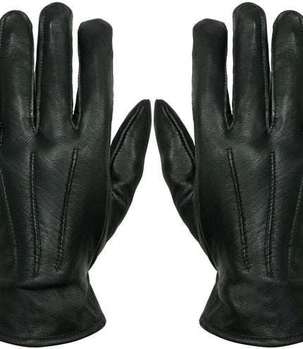 MENS BLACK CLASSIC REAL 100% LEATHER GLOVES THERMAL LINED DRIVING WINTER GIFT