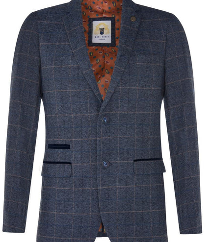 Marc Darcy Mens Tweed Blazer Scott Blue Check Herringbone Smart Formal Jacket
