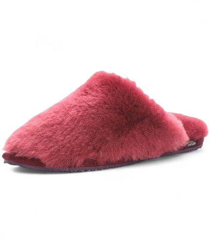 Women's Sheepskin Slippers Burgundy Warm Winter Fur Mule - Aurora