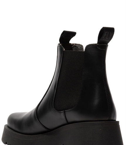 Fly London Womens Black Medi789 Wedged Chelsea Ankle Leather Platform Boots