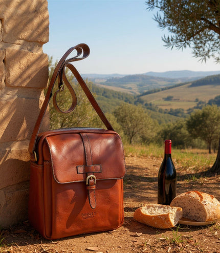 Genuine Leather Tan Vintage Crossbody Messenger Travel Bag - Ashby