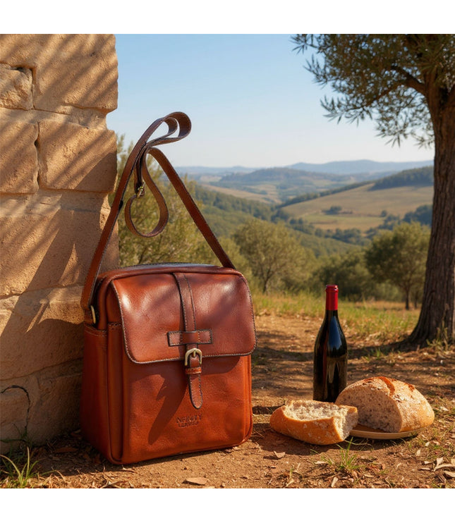 Genuine Leather Tan Vintage Crossbody Messenger Travel Bag - Ashby
