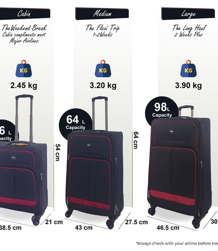 Andover Set of 3 Soft Shell Suitcase in Black