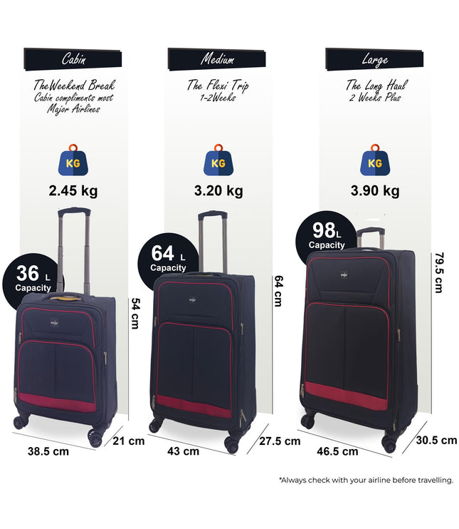 Andover Set of 3 Soft Shell Suitcase in Black