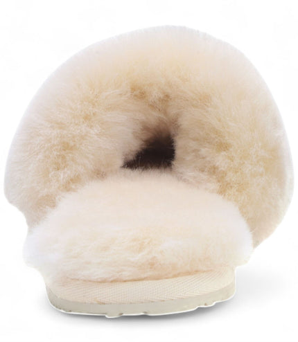 Women's Sheepskin Slippers Beige Warm Winter Fur Sliders - Nordic