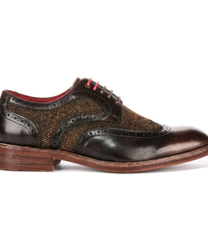 Justin Reess Men's Brown Leather Tweed Brogue Shoes - Arlo