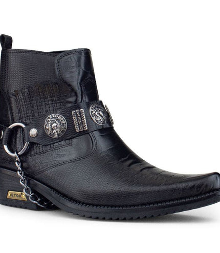 Men's Black Leather Winklepicker Western Gothic Boots