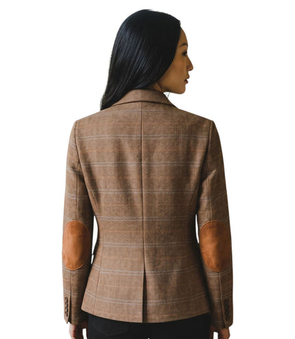 Women's Oak Brown 2 Piece Check Formal Tweed Blazer & Waistcoat Set - TPSTZ-7