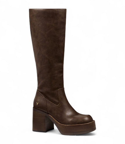 Windsorsmith Womens Oak Brown Faux Leather Knee-High Platform Heel Boots - Niche