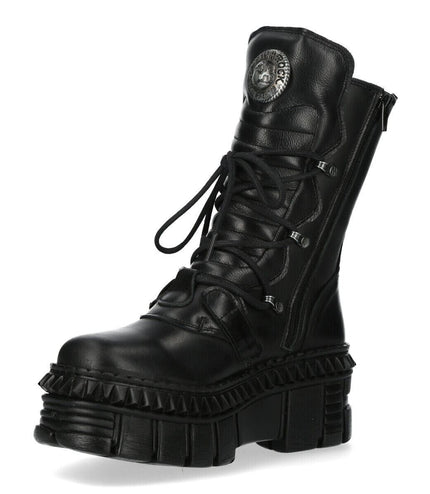New Rock Mid-Calf Leather Platform Boots-WALL373-S6
