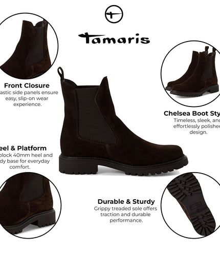 Tamaris Womens Mocca Brown Leather Classic High Chelsea Ankle Boots