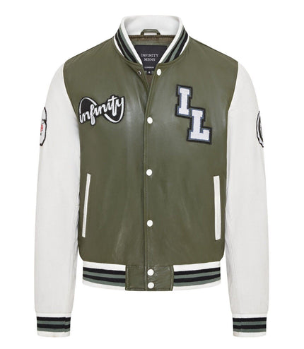 Mens Baseball Leather Letterman Bomber Jacket - Ashwood - Green