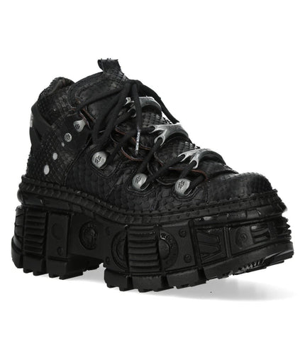 New Rock M-106Wall-C65 Python Black Leather Platform Ankle Boots