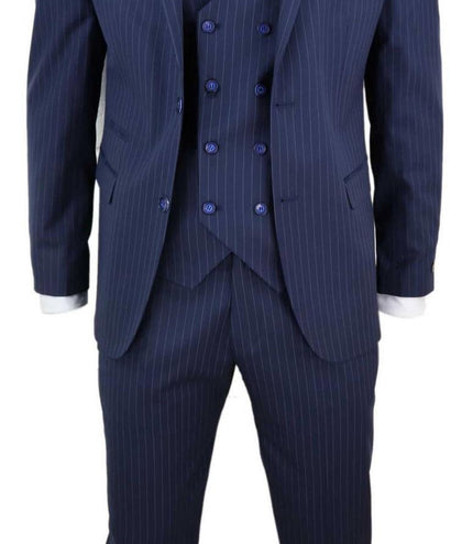 Men's 3 Piece Navy Blue Pinstripe Retro Suit