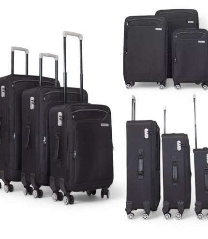 Handa Set of 3 Soft Shell Suitcase in Black
