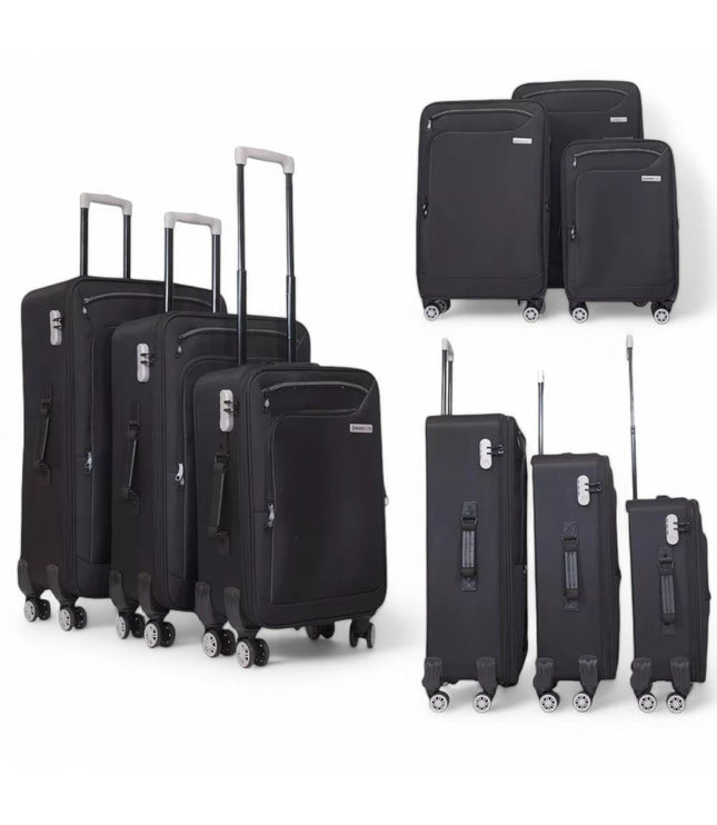 Handa Set of 3 Soft Shell Suitcase in Black