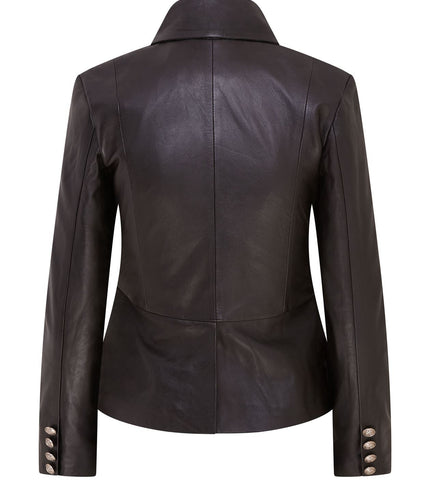 Womens Black Edwardian Gothic Victorian Leather Biker Jacket
