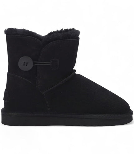 Women's Sheepskin Suede Black Ankle Bootie Warm Winter Boots - Alpine
