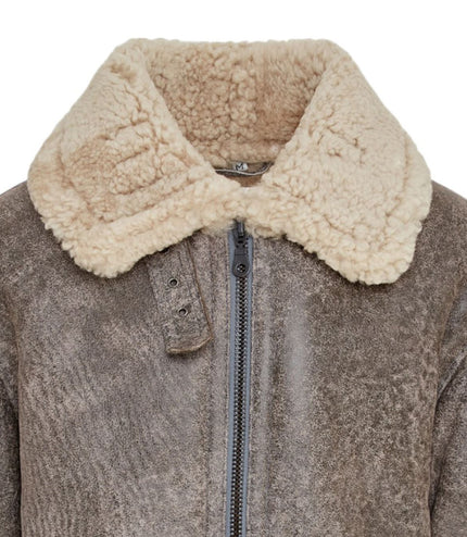 Mens B3 WW2 Sheepskin Leather Flying Aviator Jacket-Houston - Grey