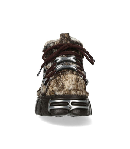 New Rock Brown Fur Leather Gothic Platform Ankle Boots - M-120N-C114