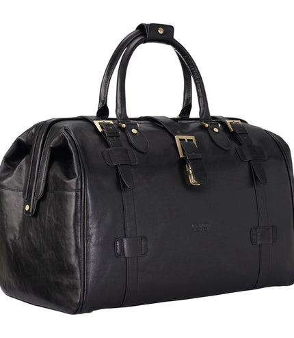 Genuine Leather Black Duffle Holdall Vintage Travel Gym Bag - Windsor