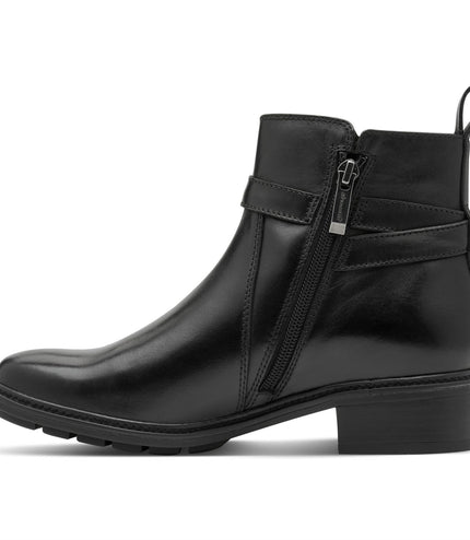 Tamaris Womens Black Leather Buckled Zip Biker Ankle Boots