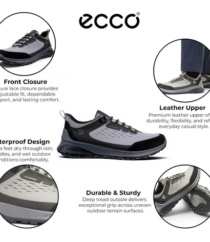 Ecco Men's Black Grey Leather Waterproof Outdoor Trainer Sneaker Shoes - ULT-TRN