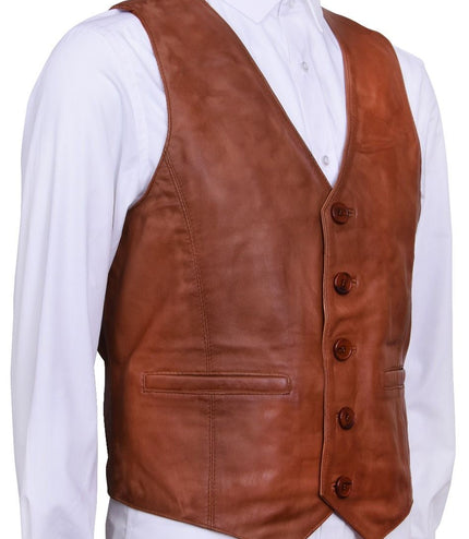 Mens Classic Leather Waistcoat-Chester - Tan
