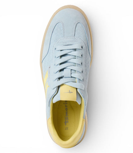 Tamaris Women's Blue Leather Yellow Stripes Trainers Sneaker Shoes