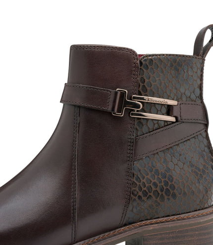 Tamaris Womens Mocca Brown Leather Buckled Zip Biker Ankle Boots